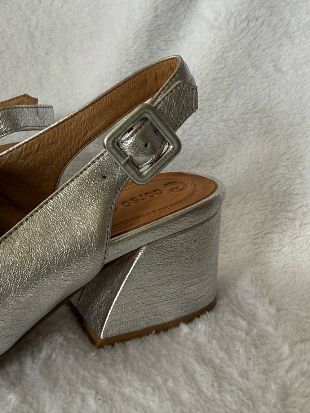 Corso Como Silver Metallic Slingback Block Heel Loafer - Picture 6 of 9